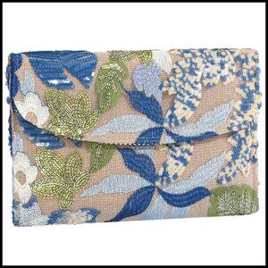 Hand Embroidered Sequin Floral Clutch Elegant Evening Bag Chain Strap